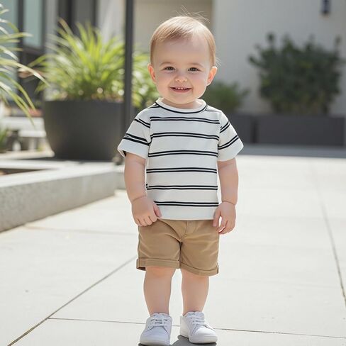 طفل رضيع 4 عبوات قصيرة الأكمام طواقم القمصان أعلى تي شيرت تي شيرت الصغار/المخطط in Kuwait