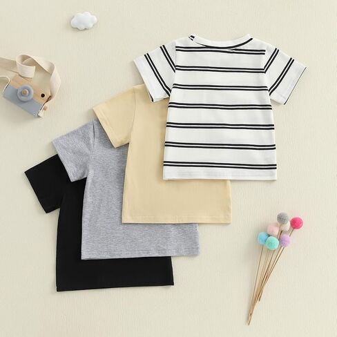 طفل رضيع 4 عبوات قصيرة الأكمام طواقم القمصان أعلى تي شيرت تي شيرت الصغار/المخطط in Kuwait