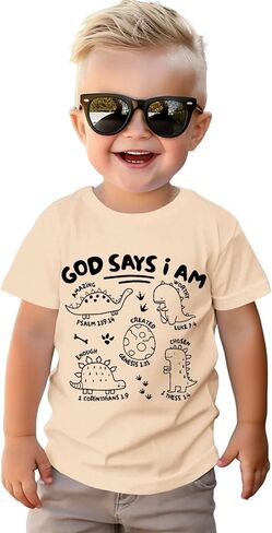 BOUTIKOME Toddler Boys Dinosaur Shirts Baby Summer T-Shirt Kid Short Sleeve Dino Tees Tops Inspirational Gift Clothes 1-6Y in Saudi Arabia