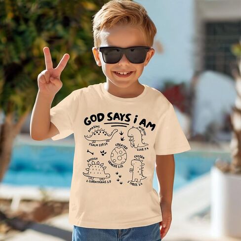 BOUTIKOME Toddler Boys Dinosaur Shirts Baby Summer T-Shirt Kid Short Sleeve Dino Tees Tops Inspirational Gift Clothes 1-6Y in Saudi Arabia