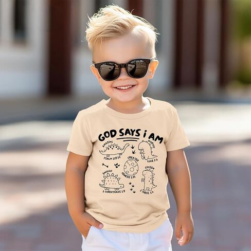 BOUTIKOME Toddler Boys Dinosaur Shirts Baby Summer T-Shirt Kid Short Sleeve Dino Tees Tops Inspirational Gift Clothes 1-6Y in Saudi Arabia