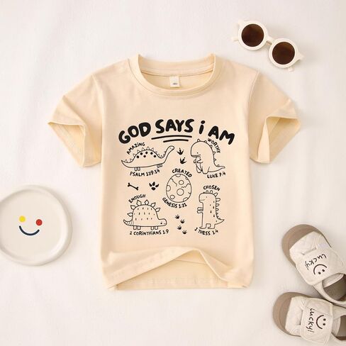 BOUTIKOME Toddler Boys Dinosaur Shirts Baby Summer T-Shirt Kid Short Sleeve Dino Tees Tops Inspirational Gift Clothes 1-6Y in Saudi Arabia