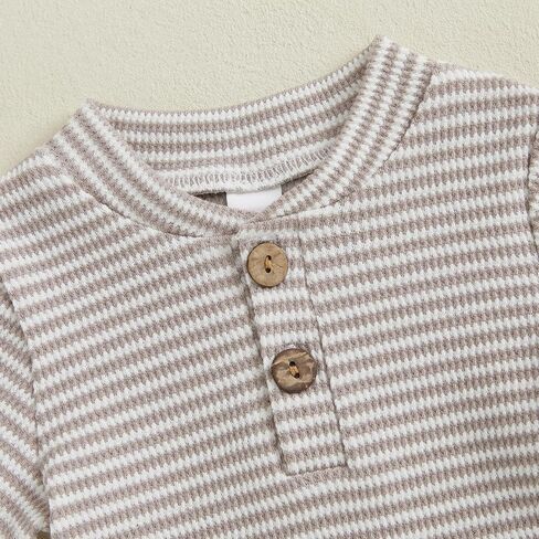 VISGOGO Baby Boy Shorts Set Newborn Infant Summer Outfit Striped Half Button-up Short Sleeve Bodysuit Elastic Waist Shorts in Saudi Arabia