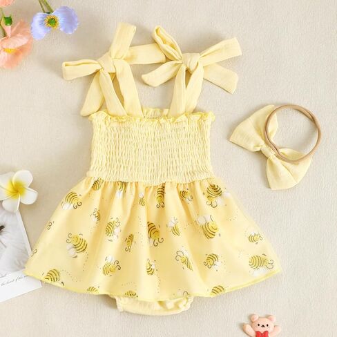 Baby Girl Cotton Linen Romper Dress 1st Birthday Clothes Letter Embroidery Sleeveless Smocked Onesie Shower Outfit in Saudi Arabia