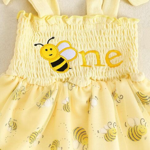 Baby Girl Cotton Linen Romper Dress 1st Birthday Clothes Letter Embroidery Sleeveless Smocked Onesie Shower Outfit in Saudi Arabia