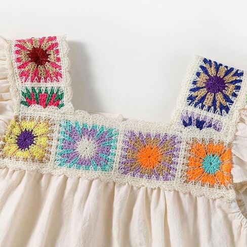 Baby Girl Romper Fall Clothes Ruffle Sleeveless Onesie Crochet Floral Bubble Romper Infant Bodysuit Boho Outfit in Saudi Arabia