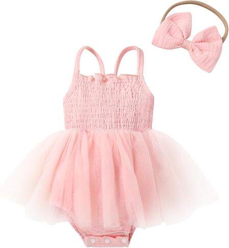 Infant Baby Girl Summer Romper Dress Sleeveless Strap Mesh Tutu Skirt Backless Bodysuit with Headband in Saudi Arabia