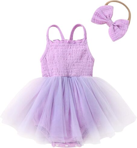 طفلة طفلة الصيف رومبير فستان بلا أكيام شبكة توتو تنورة عارية الظهر مع عقال in Kuwait