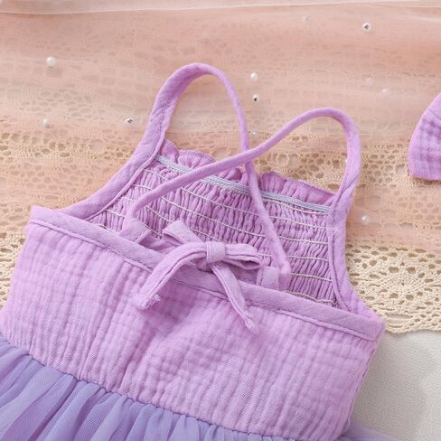 طفلة طفلة الصيف رومبير فستان بلا أكيام شبكة توتو تنورة عارية الظهر مع عقال in Kuwait