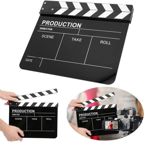 Movie Film Clap Board, Acrylic Clapperboard Director Professional Movie Film Action Clap Photography Tool Cut Action Scene Clapper Board, 30x25CM(#2) in Saudi Arabia
