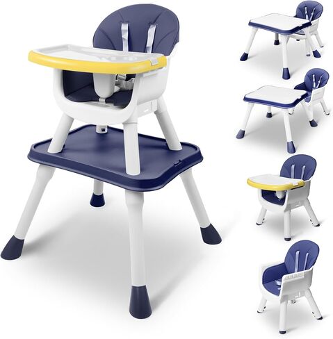 5 in 1 Baby High Chair, Toddler Chair with Removable Tray, Convertible High Chairs for Babies and Toddlers, Kids Learning Table, Building Block Table, Dining Booster Seat with Safety Harness, Blue in Saudi Arabia