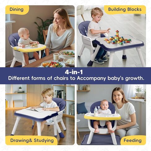 5 in 1 Baby High Chair, Toddler Chair with Removable Tray, Convertible High Chairs for Babies and Toddlers, Kids Learning Table, Building Block Table, Dining Booster Seat with Safety Harness, Blue in Saudi Arabia