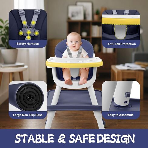 5 in 1 Baby High Chair, Toddler Chair with Removable Tray, Convertible High Chairs for Babies and Toddlers, Kids Learning Table, Building Block Table, Dining Booster Seat with Safety Harness, Blue in Saudi Arabia