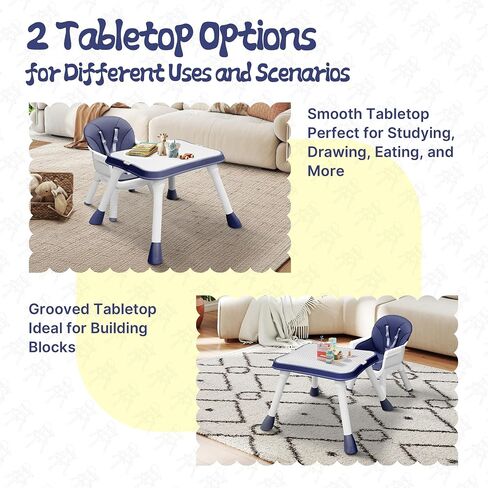 5 in 1 Baby High Chair, Toddler Chair with Removable Tray, Convertible High Chairs for Babies and Toddlers, Kids Learning Table, Building Block Table, Dining Booster Seat with Safety Harness, Blue in Saudi Arabia