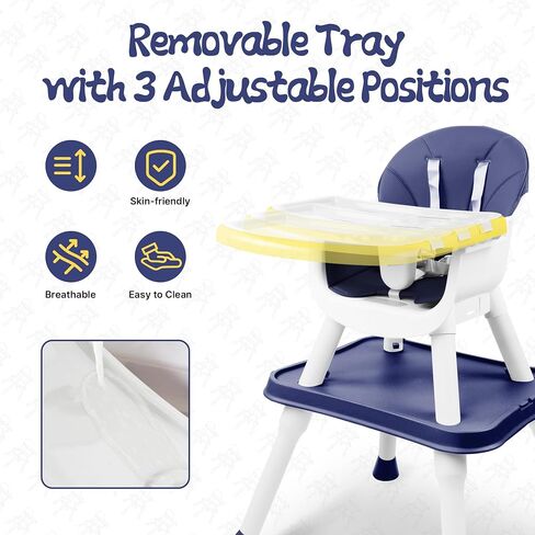 5 in 1 Baby High Chair, Toddler Chair with Removable Tray, Convertible High Chairs for Babies and Toddlers, Kids Learning Table, Building Block Table, Dining Booster Seat with Safety Harness, Blue in Saudi Arabia