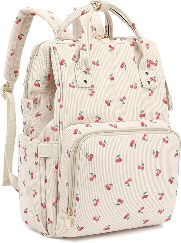 Corduroy Diaper Bag Backpack for Women, Large Capacity Baby Bag for Mom and Girls Boys with Stroller Straps (Cherry) in Kuwait