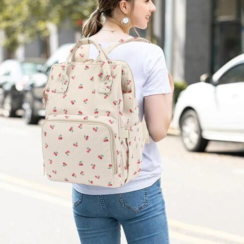 Corduroy Diaper Bag Backpack for Women, Large Capacity Baby Bag for Mom and Girls Boys with Stroller Straps (Cherry) in Kuwait