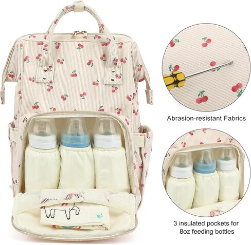 Corduroy Diaper Bag Backpack for Women, Large Capacity Baby Bag for Mom and Girls Boys with Stroller Straps (Cherry) in Kuwait