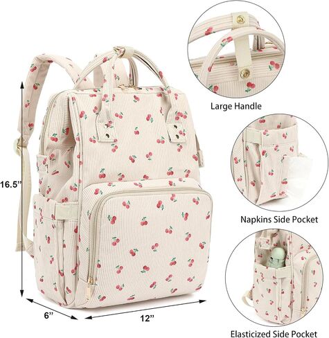 Corduroy Diaper Bag Backpack for Women, Large Capacity Baby Bag for Mom and Girls Boys with Stroller Straps (Cherry) in Kuwait