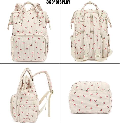 Corduroy Diaper Bag Backpack for Women, Large Capacity Baby Bag for Mom and Girls Boys with Stroller Straps (Cherry) in Kuwait