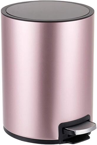 Champagne Gold Drum-Shaped Pedal Trash Can with Lid, Stainless Steel Step Trash Can for Kitchen, Office, Bedroom, Bathroom, 12L(Copper) in Kuwait