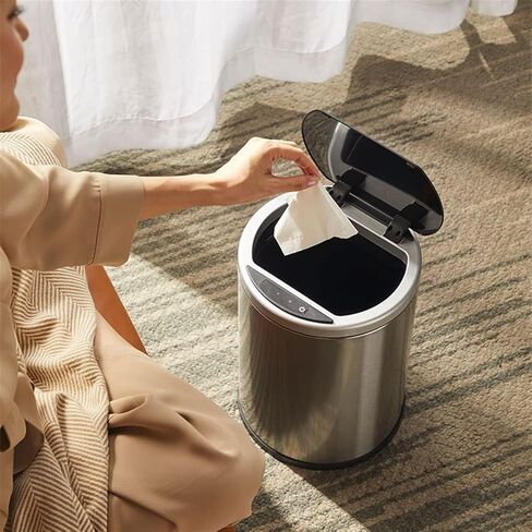 12L Automatic Induction Smart Trash Can with Lid, Stainless Steel Household Garbage Can, Silent and Touchless for Kitchen, Bathroom, and Office(White) in Kuwait