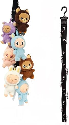 Plush Toy Display Strap for 15-17cm Blind Box Style Dolls, Stuffed Animal Hanging Chain with 8 Clips, Wall & Over Door Organizer (No Dolls Included) (1-Pack Black) in Kuwait