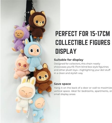 Plush Toy Display Strap for 15-17cm Blind Box Style Dolls, Stuffed Animal Hanging Chain with 8 Clips, Wall & Over Door Organizer (No Dolls Included) (1-Pack Black) in Kuwait