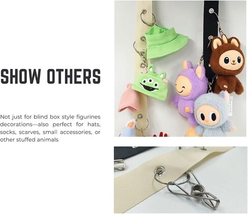 Plush Toy Display Strap for 15-17cm Blind Box Style Dolls, Stuffed Animal Hanging Chain with 8 Clips, Wall & Over Door Organizer (No Dolls Included) (1-Pack Black) in Kuwait