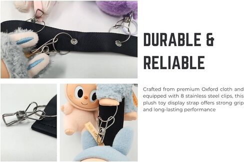 Plush Toy Display Strap for 15-17cm Blind Box Style Dolls, Stuffed Animal Hanging Chain with 8 Clips, Wall & Over Door Organizer (No Dolls Included) (1-Pack Black) in Kuwait