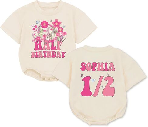 Custom 1/2 Way To One Baby Girl Outfit, Half Birthday Outfit Baby Girl, 1/2 Birthday Girl Outfit, 6 Month in Saudi Arabia