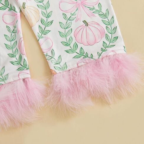 Toddler Baby Girl Fuzzy Pajamas Set Pumpink&Bow Button Down Shirt and Pants Holiday Pjs for Kids Loungewear Set in Kuwait