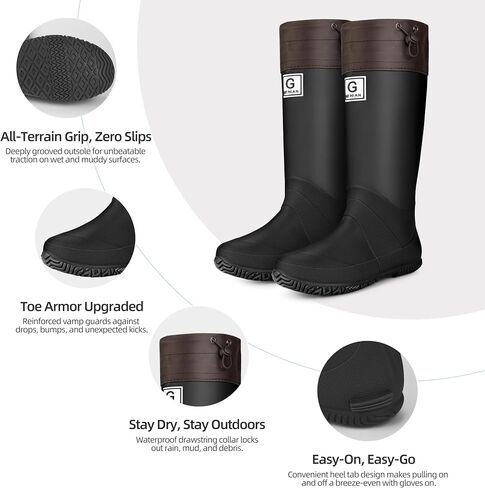 Wasserflux Women’s Mid-Calf Rain Boots – Waterproof Foldable Rubber Boots with Adjustable Cuff, Anti-Slip Sole, Lightweight for Gardening & Outdoor Work in Saudi Arabia