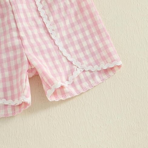 Kupretty Baby Girl Summer Clothes Toddler Short Sleeve Embroidery Smocked Shirts T-shirt + Gingham Ruffle Shorts Set in Saudi Arabia