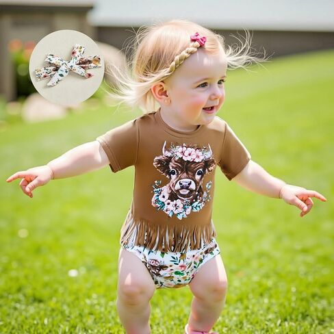 Western Toddler Baby Girl Clothes Short Sleeve Cow Crayfish Printed T-Shirt Tops Tassel Shorts Set Summer Outfits in Saudi Arabia