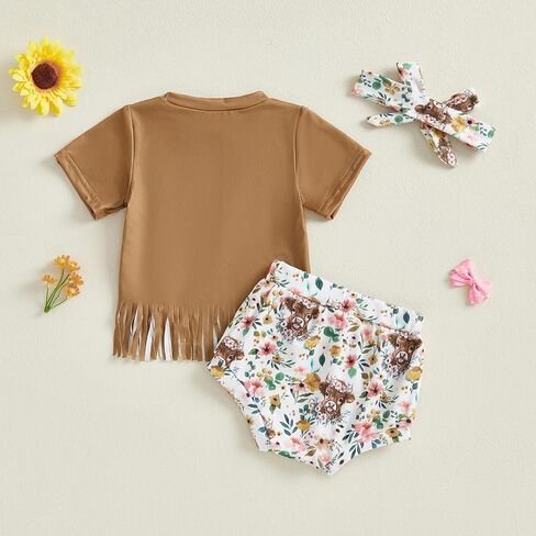 Western Toddler Baby Girl Clothes Short Sleeve Cow Crayfish Printed T-Shirt Tops Tassel Shorts Set Summer Outfits in Saudi Arabia