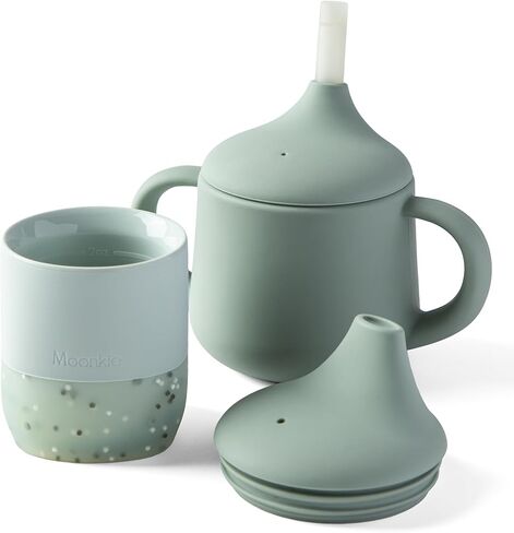 Moonkie Baby Training & Sippy Cup Set | 4 Months+ | Baby-Led Weaning Essential | Gift (Mint Cup Set, 2 Pack) in Saudi Arabia