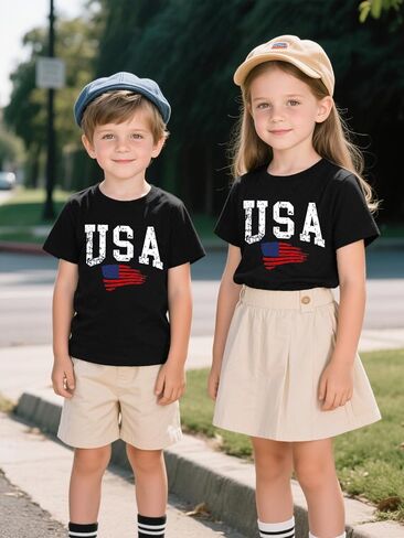 USA American Flag Dirtts Little Kids Boys Girls 4th of July Thirt Thirt Toddler Summer Summer Summer in Kuwait