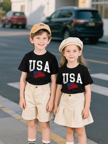 USA American Flag Dirtts Little Kids Boys Girls 4th of July Thirt Thirt Toddler Summer Summer Summer in Kuwait