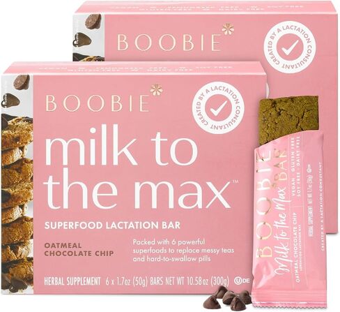 Boobie Bar Superfood Oatmeal Chocolate Chip Lactation Bar for Breastfeeding Moms to Increase Milk Supply | #1 Selling Lactation Snack Bars | Vegan, Fenugreek-Free, Gluten-Free, Dairy-Free (12 Bars) in Kuwait
