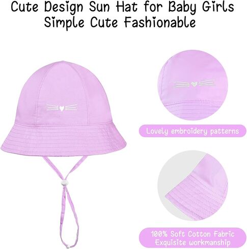 Baby Girl Sun Hat Foldable Wide Brim Toddler Cat Bucket Hat Summer UPF50+ Sun Protection Beach Cap Hats for Kids in Saudi Arabia