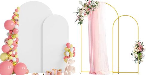 Wokceer Wedding Arch Backdrop Stand and Cover Set of 2,Arch and Black Cover | 7.2FT,6FT Gold Metal Arch Stand with Arch Cover Black for Birthday Party Wedding Ceremony Bridal Baby Shower Event Decor in Saudi Arabia