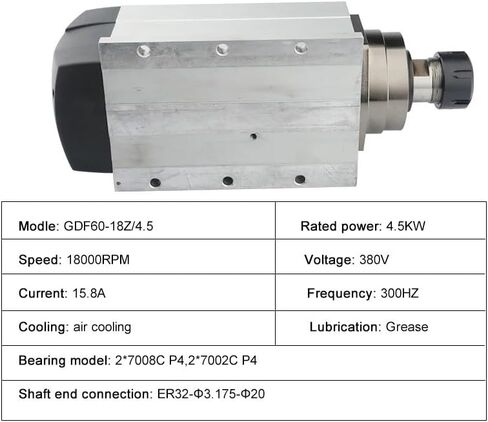 Spindle 4.5KW 220V/380V Air-Cooled Spindle Motor ER32 Chuck 4 Bearings Square Spindle Mounting Flange CNC Router Carving Milling Tools(4.5kw ER32 380V) in Saudi Arabia