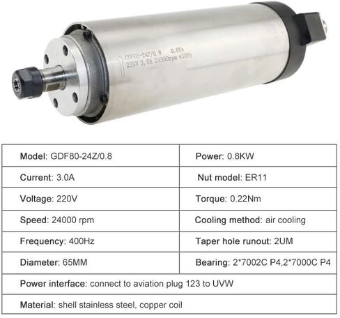 Spindle F65-24Z-0.8 Milling Spindle 800w ER11 Air-Cooled Spindle Motor 220V Diameter 65mm For CNC Router Woodworking Engraving Tools in Saudi Arabia