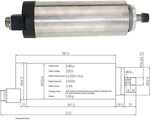 Spindle F65-24Z-0.8 Milling Spindle 800w ER11 Air-Cooled Spindle Motor 220V Diameter 65mm For CNC Router Woodworking Engraving Tools in Saudi Arabia