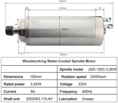 Spindle 3.2KW ER20 Water-Cooled Spindle Motor 220V/380V 100MM for CNC Router Woodworking Engraving Milling Machine Tools(3.2kw ER20 380V) in Saudi Arabia