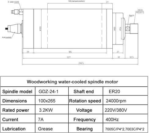 Spindle 3.2KW 220V/380V Water Cooling Spindle Motor 4 Bearings ER20 Φ100x265 for CNC Router Woodworking Engraving Milling Machine Tools(3.2kw ER20 380V) in Saudi Arabia