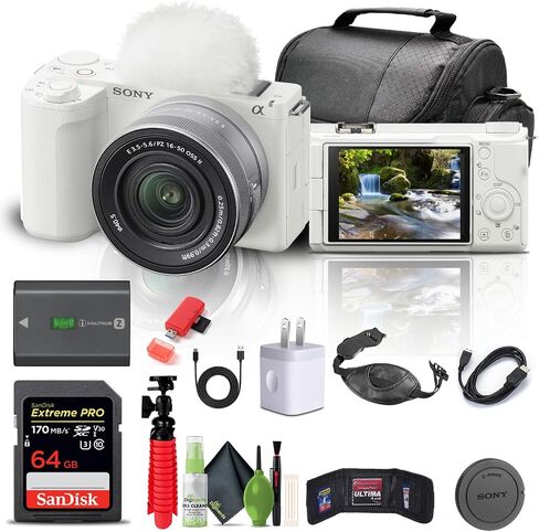 Sony Alpha ZV-E10 II Mirrorless Camera with 16-50mm Lens (Black) (ZVE10M2KB) + 64GB Memory Card + Bag + Card Reader + HDMI Cable + Flex Tripod + Hand Strap + Memory Wallet + Cleaning Kit (Renewed) in Saudi Arabia