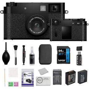 FUJIFILM X Half Premium Compact Camera | Black Bundled with 64GB Memory Card + Extra Battery + Charger + Cleaning Kit + Microfiber Cloth (7 Items)