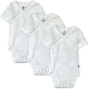 HonestBaby Unisex Baby 3 Pack Short Sleeve Side Snap Kimono Bodysuit 100% Organic Cotton for Infant Baby Boys, Girls